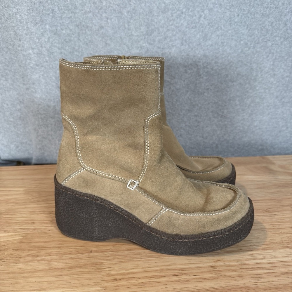 Vintage Bongo tan leather Beige wedge platform boots grunge Women's 8